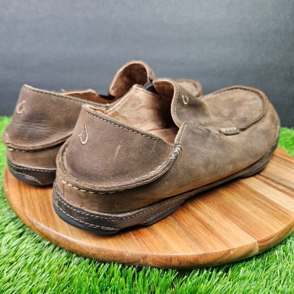 Olukai Moloa Brown Leather Drop Heel Slip On Comfort Loafers Mens Size 13 main image 4